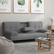 Load image into Gallery viewer, Casa Decor Mendoza 2 in 1 Sofa Bed Couch Pull Down Cupholder 3 Seats Futon Grey