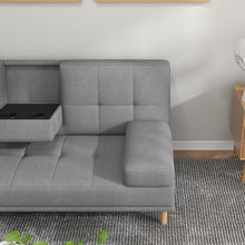 Load image into Gallery viewer, Casa Decor Mendoza 2 in 1 Sofa Bed Couch Pull Down Cupholder 3 Seats Futon Grey