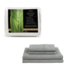 Load image into Gallery viewer, Royal Comfort Bed Set Striped Linen Quilt Cover Set And 1 x 350GSM Bamboo Quilt