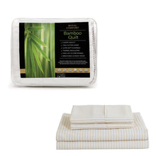 Load image into Gallery viewer, Royal Comfort Bed Set Striped Linen Quilt Cover Set And 1 x 350GSM Bamboo Quilt