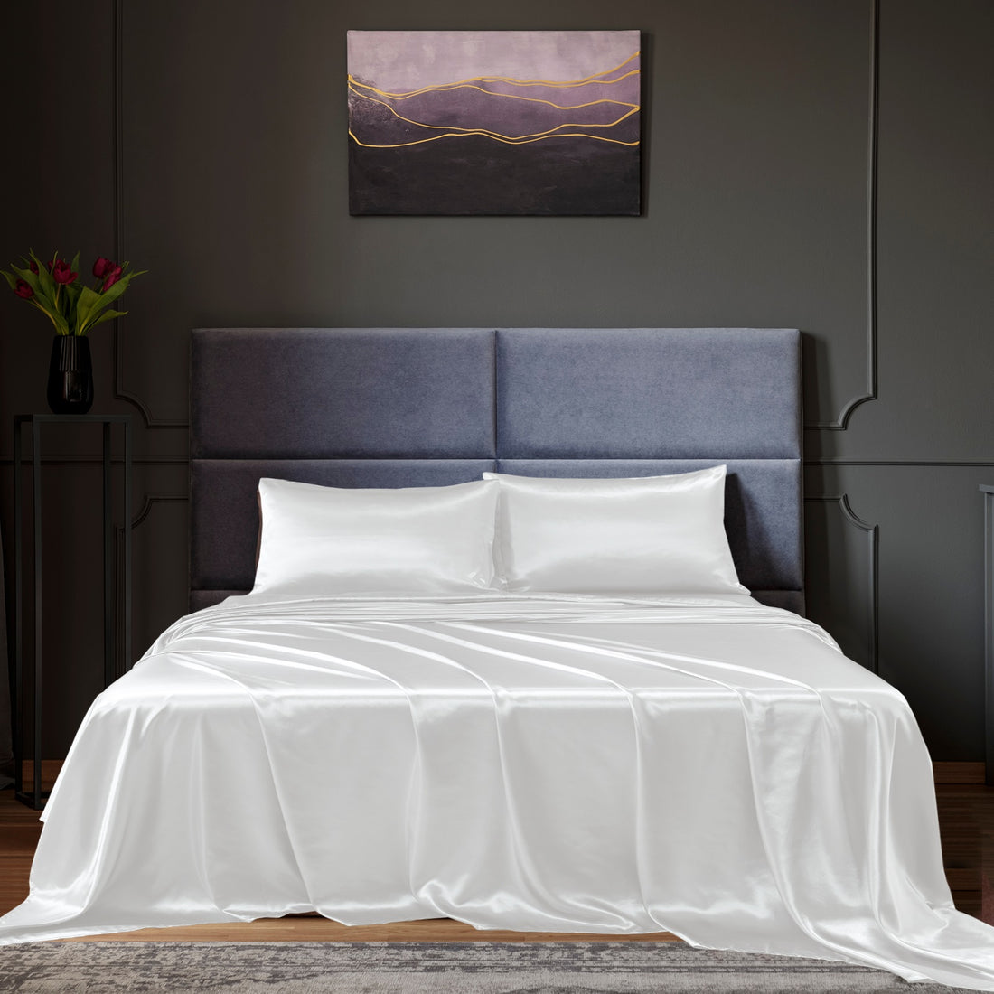 Royal Comfort Satin Sheet Set 4 Piece Fitted Flat Pillowcases Silky