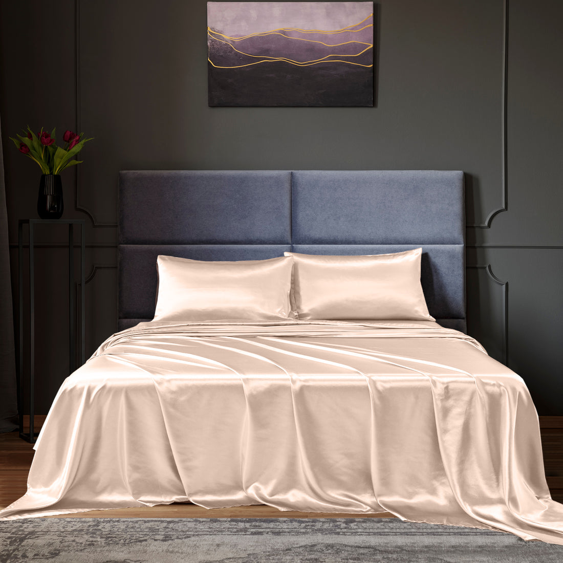 Royal Comfort Satin Sheet Set 4 Piece Fitted Flat Pillowcases Silky