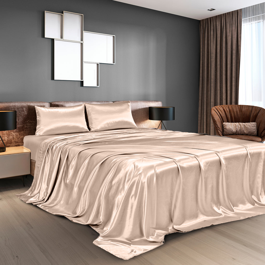 Royal Comfort Satin Sheet Set 4 Piece Fitted Flat Pillowcases Silky