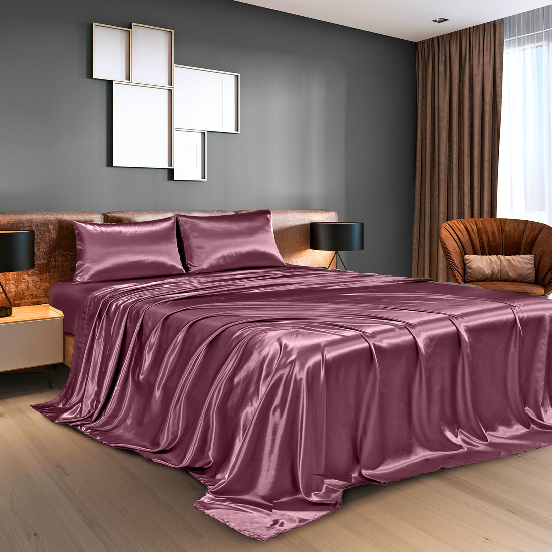 Royal Comfort Satin Sheet Set 4 Piece Fitted Flat Pillowcases Silky