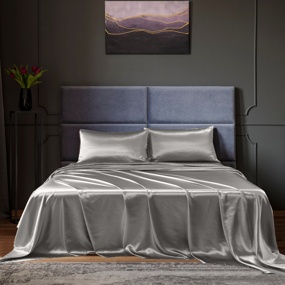 Royal Comfort Satin Sheet Set 4 Piece Fitted Flat Pillowcases Silky