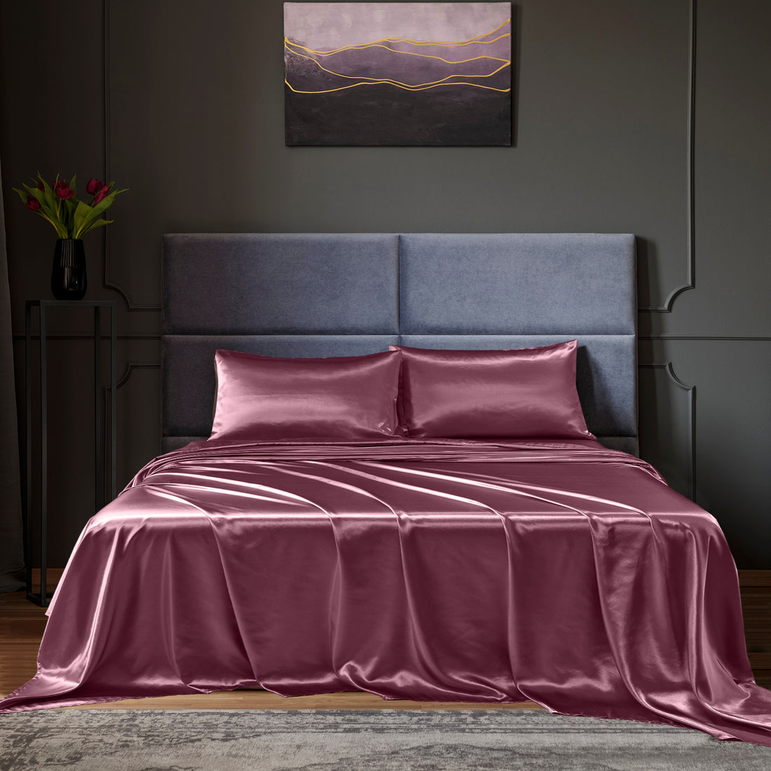 Royal Comfort Satin Sheet Set 4 Piece Fitted Flat Pillowcases Silky
