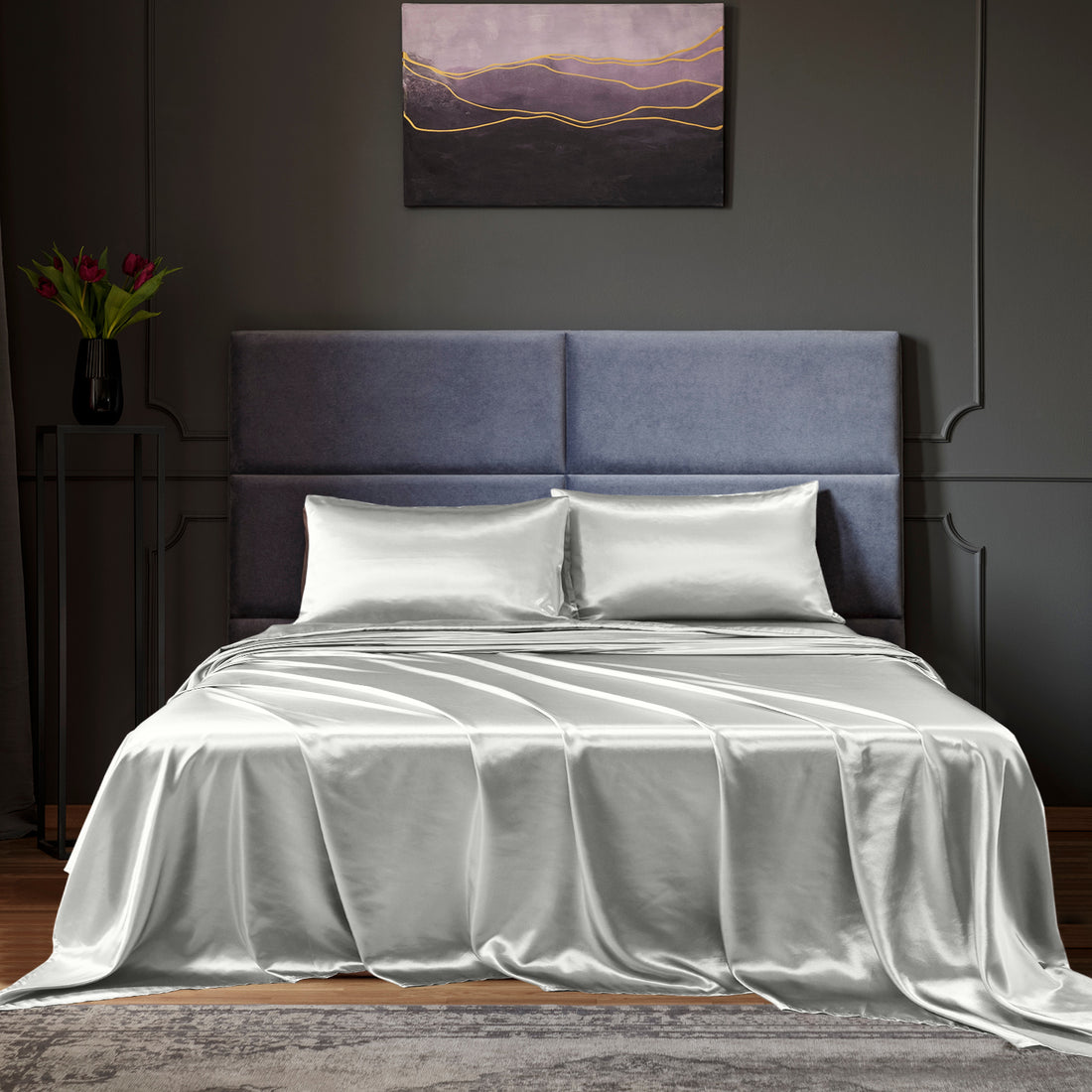 Royal Comfort Satin Sheet Set 4 Piece Fitted Flat Pillowcases Silky