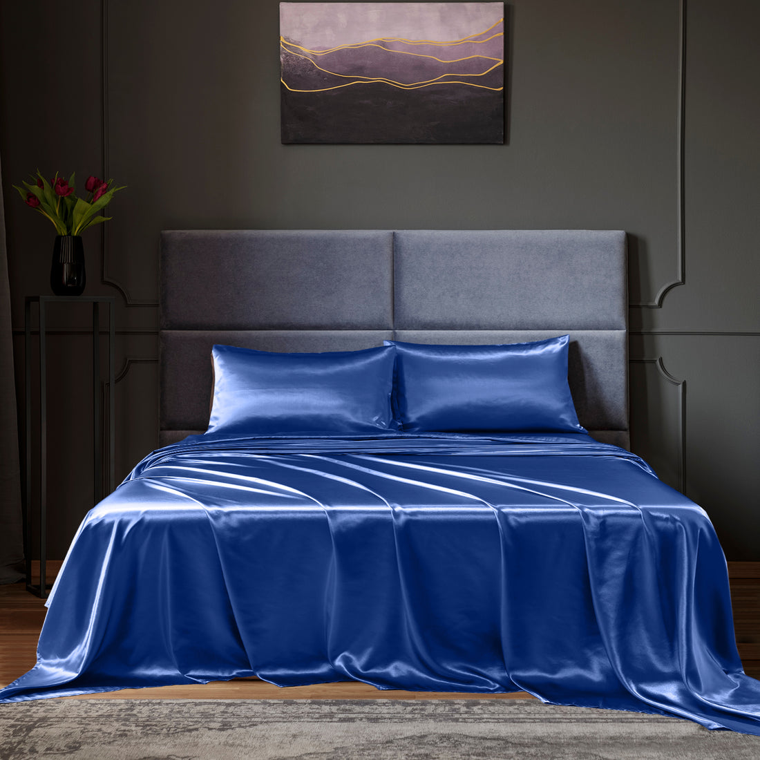 Royal Comfort Satin Sheet Set 4 Piece Fitted Flat Pillowcases Silky