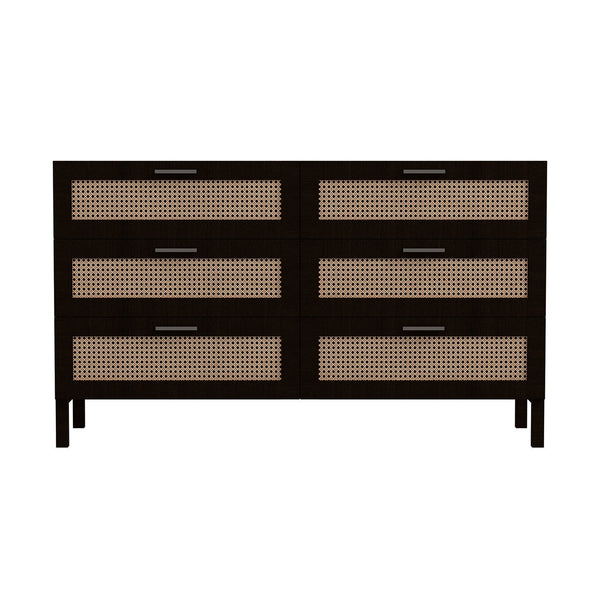 Casa Decor Tulum Rattan 6 Chest of Drawers Cabinet Bedroom Storage Tallboy Black