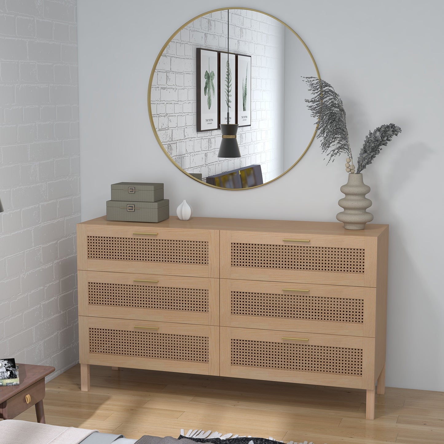 Casa Decor Santiago Rattan 6 Chest Drawers Cabinet Bedroom Storage Tallboy Oak