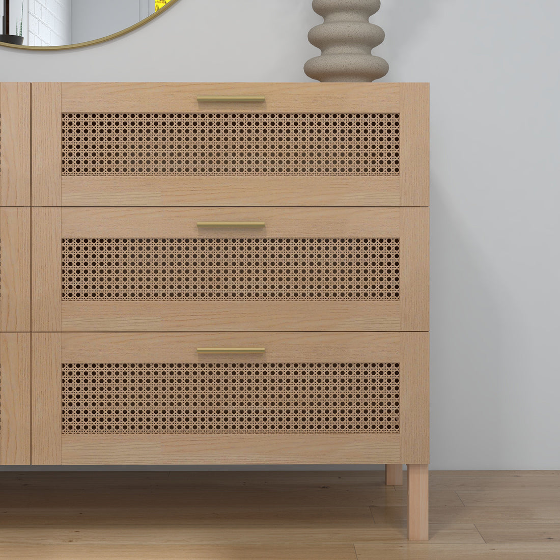 Casa Decor Santiago Rattan 6 Chest Drawers Cabinet Bedroom Storage Tallboy Oak