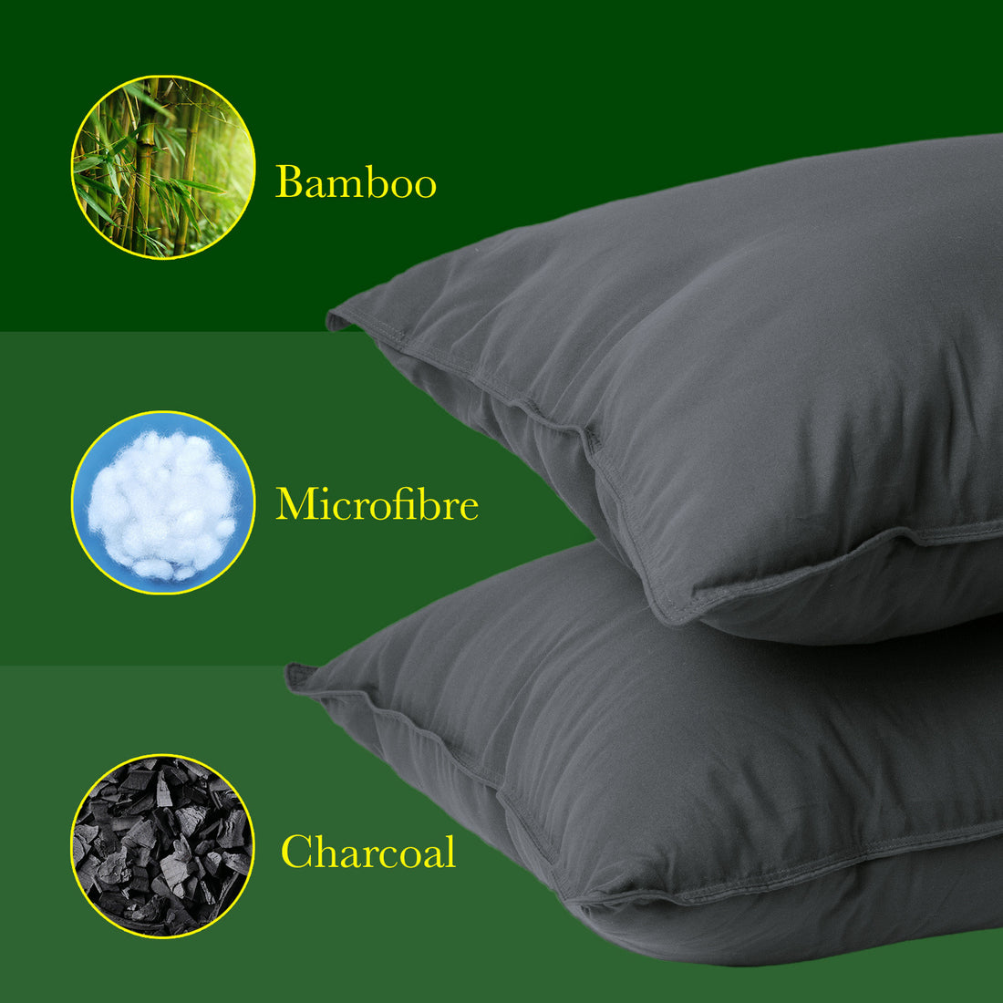 Royal Comfort Bamboo Charcoal Pillow Hotel Quality Twin Pack Charcoal