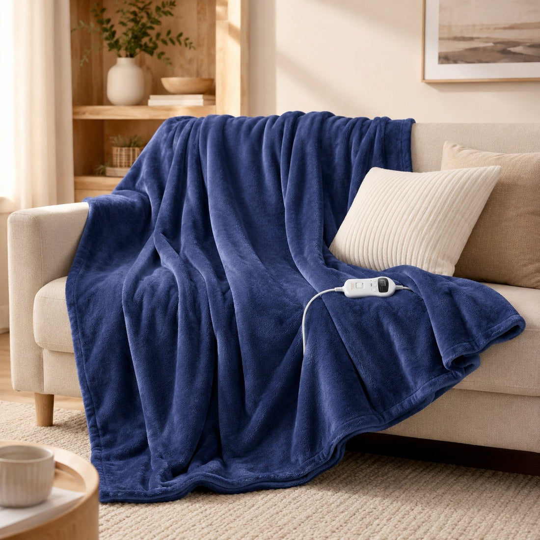 Royal Comfort Thermolux Heated Electric Fleece Throw Plush Adjustable