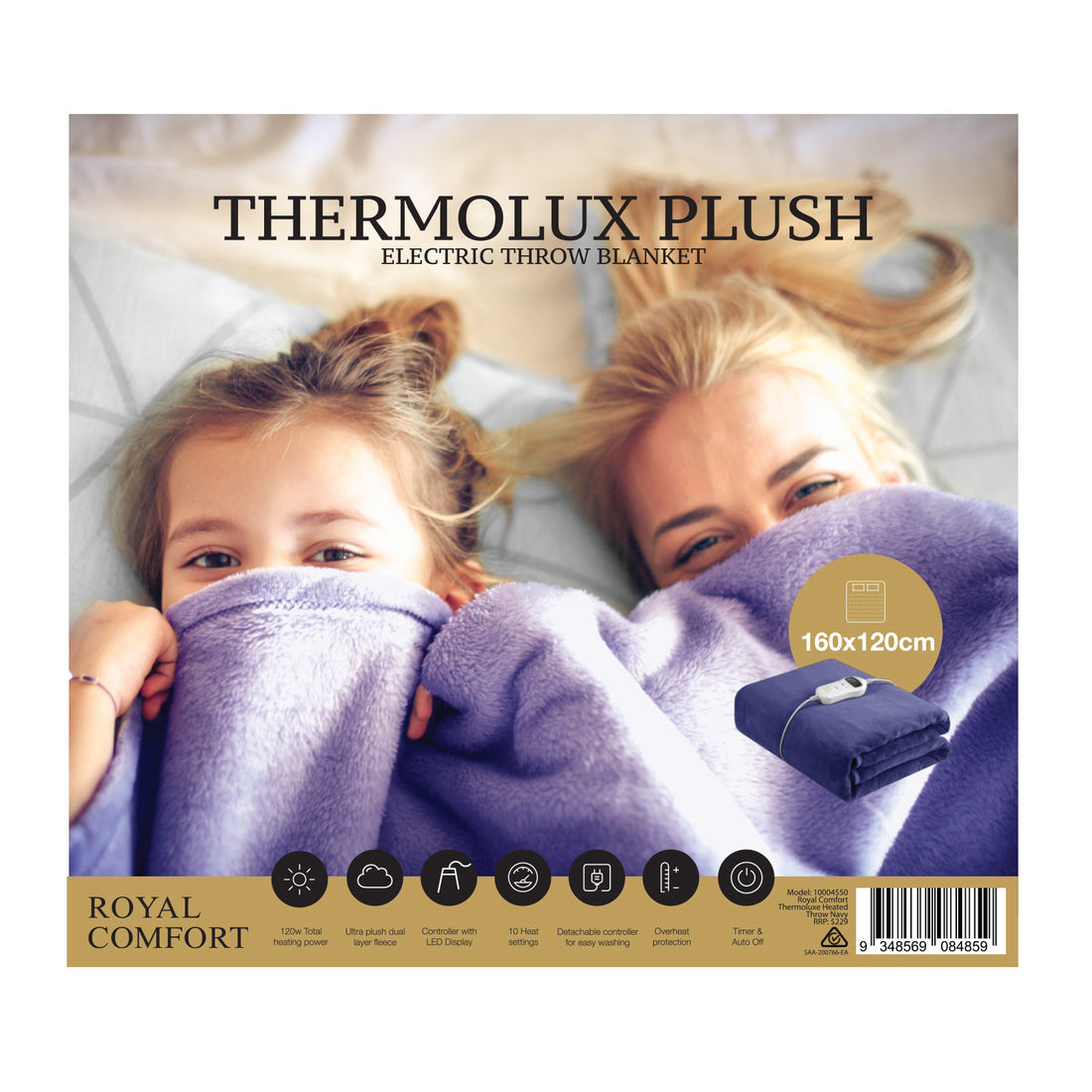 Royal Comfort Thermolux Heated Electric Fleece Throw Plush Adjustable