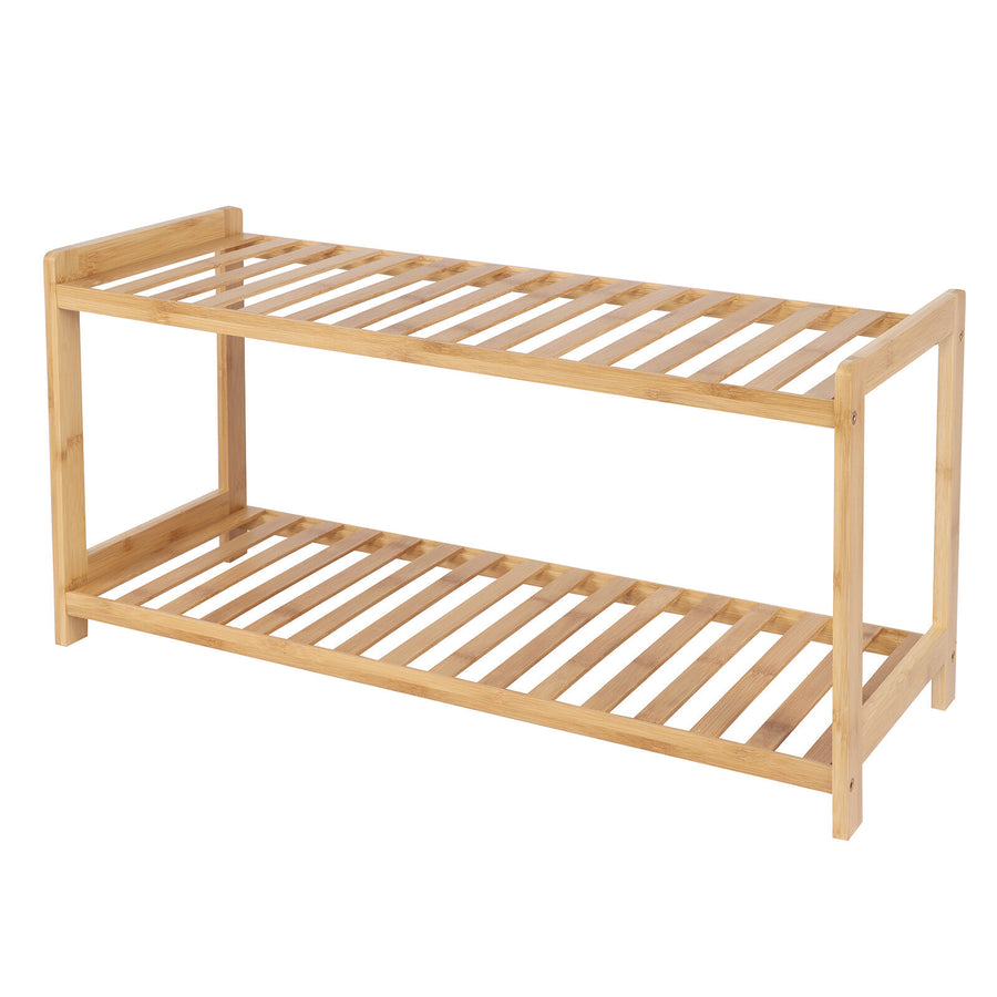 Casa Decor 2 Tier Bamboo Shoe Stool - Compact, Durable, Storage - Oak
