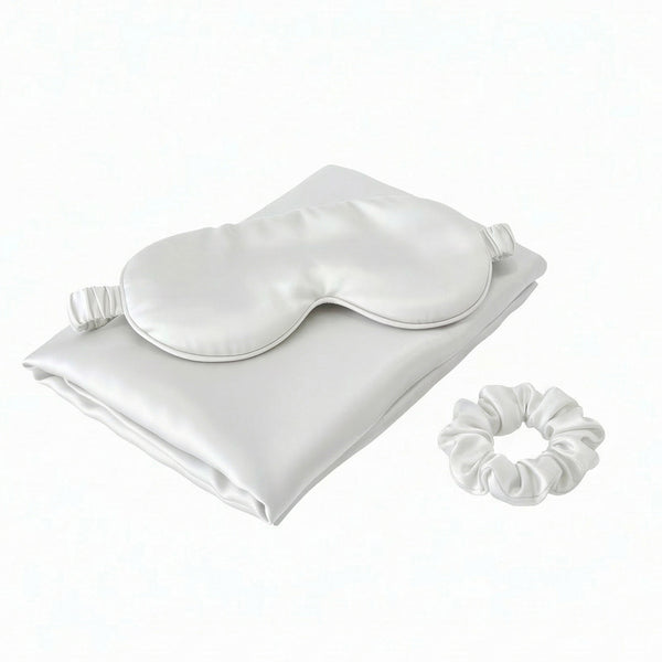 Royal Comfort Pure Mulberry Silk Sleep Gift Set White 3 Piece Luxury