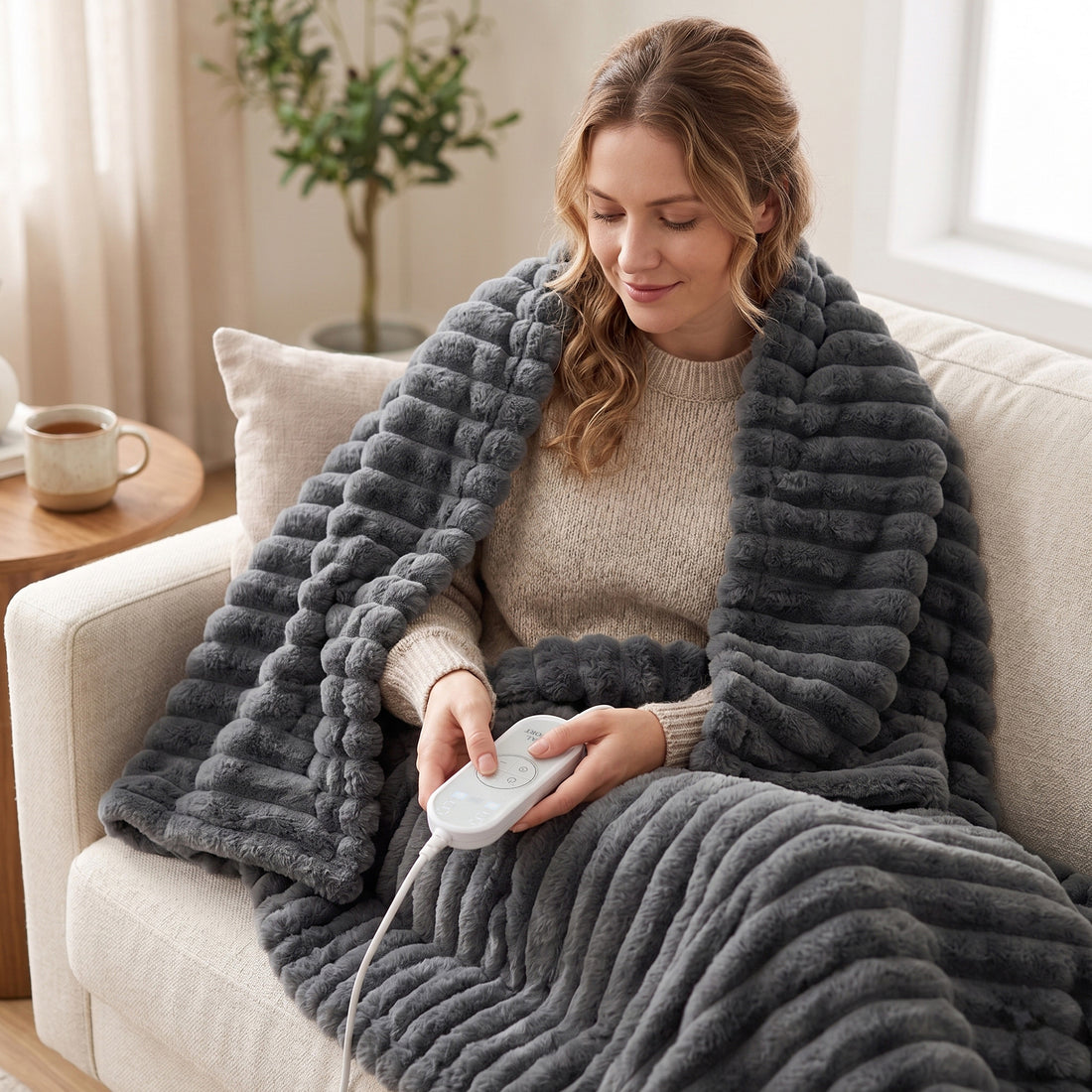 Royal Comfort Thermolux Heated Stripe Faux Fleece Electric Throw