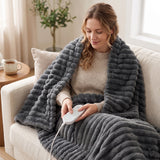 Royal Comfort Thermolux Heated Stripe Faux Fleece Electric Throw