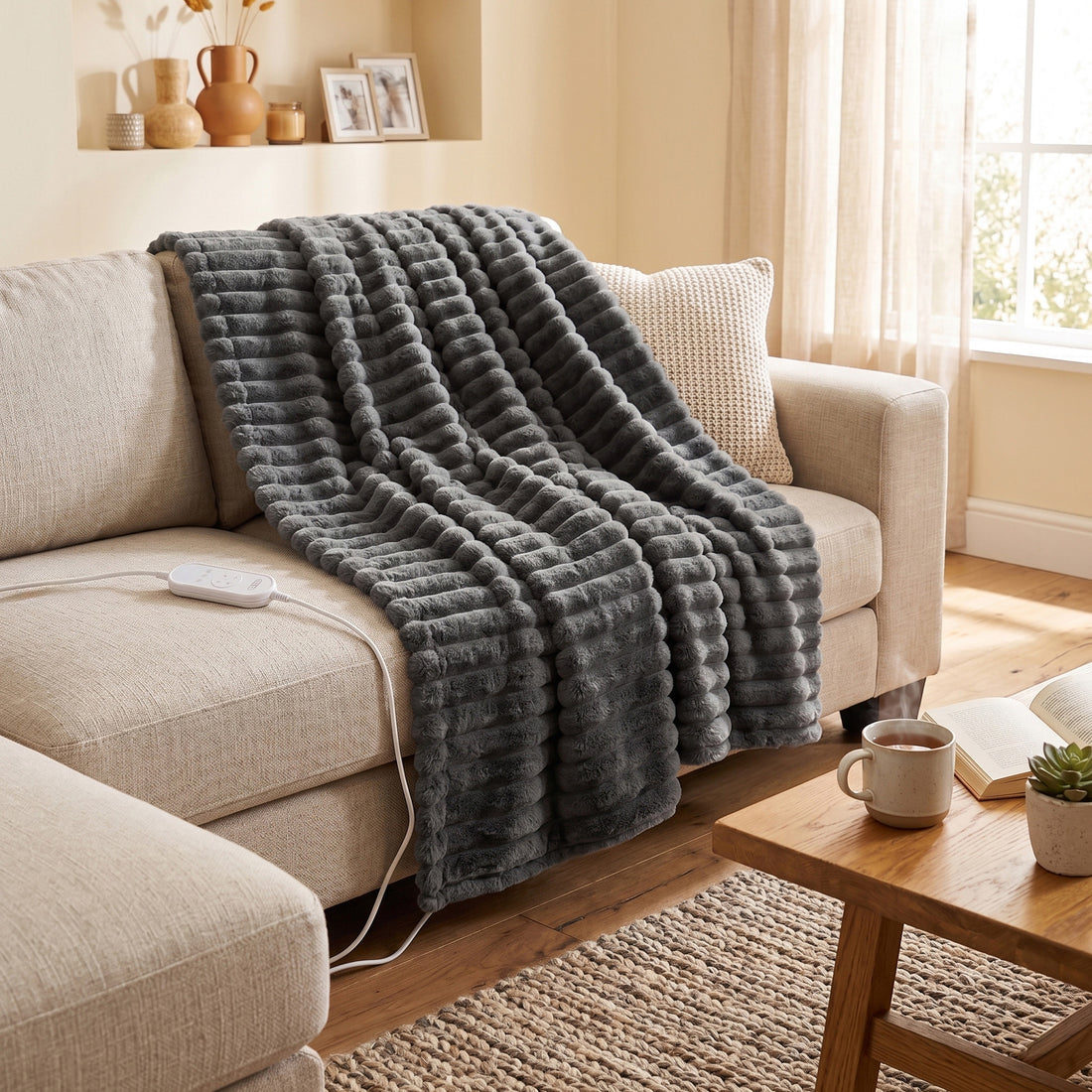 Royal Comfort Thermolux Heated Stripe Faux Fleece Electric Throw