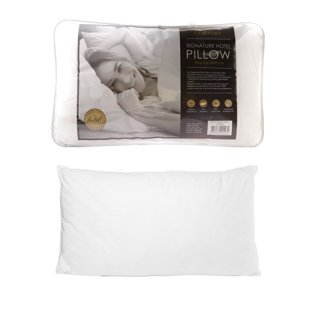Royal Comfort 233TC Luxury Signature Hotel XL Pillow 50x90cm Cotton
