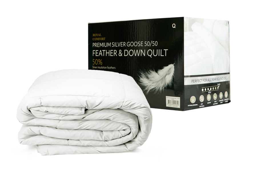 Royal Comfort Queen 50% Goose Feather And 50% Down Quilt Hotel Weight 500GSM