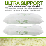Royal Comfort Bamboo Covered Memory Foam Pillow 56x36cm Twin Pack