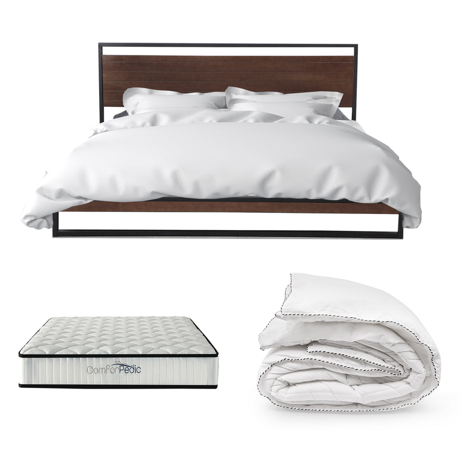Royal Comfort Azure Bed Frame and Comforpedic Mattress and 250GSM Bamboo Quilt Set