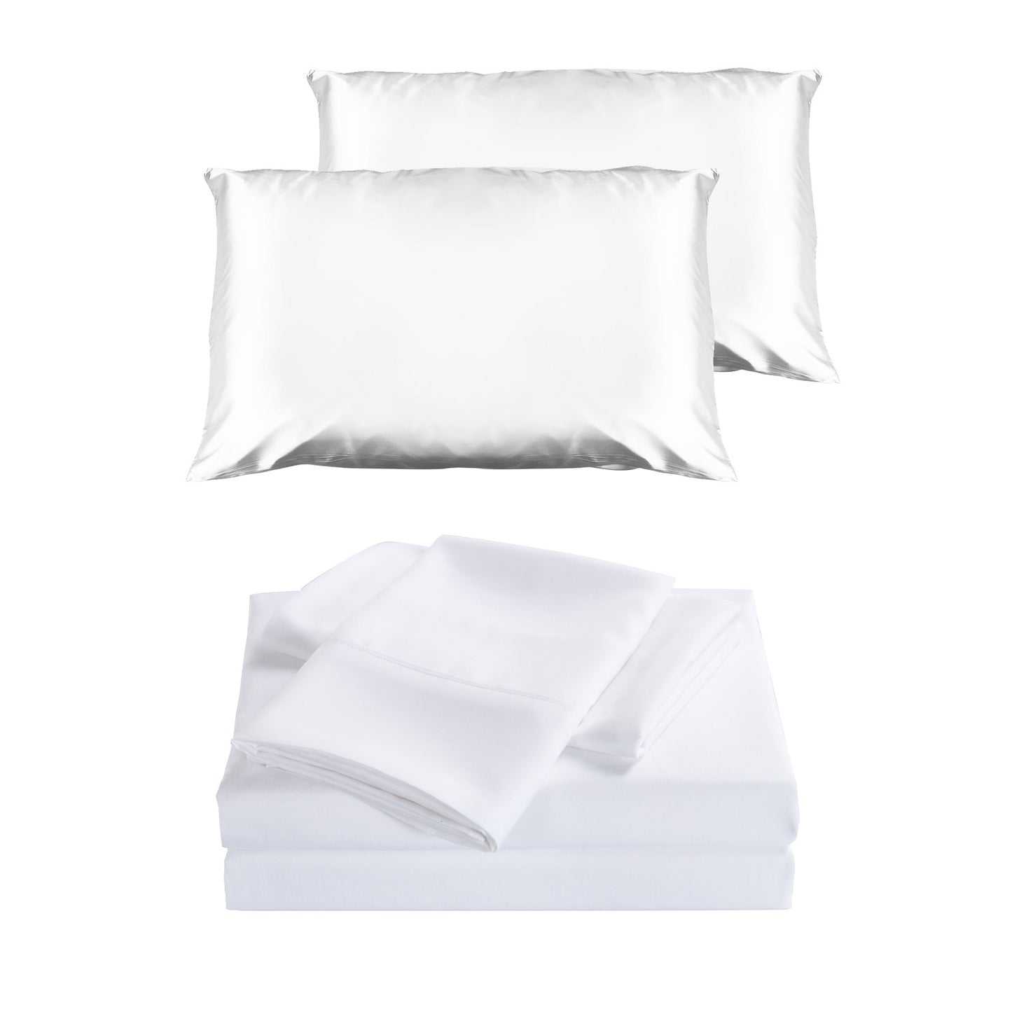 2000 Thread Count 4 Piece Sheet Set And Bonus Twin Pack Satin Pillowcases